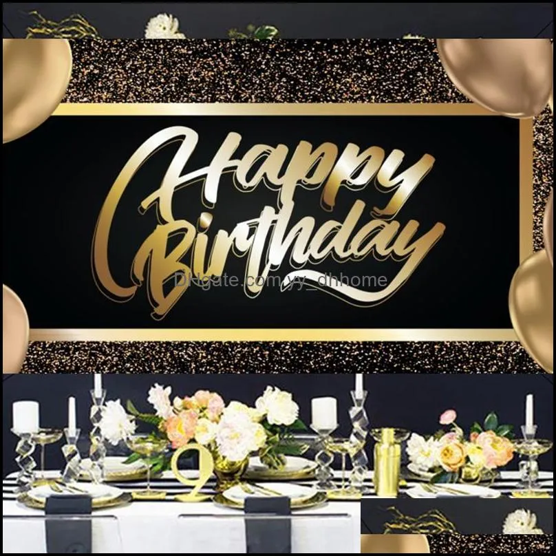 black gold birthday background banner glitter po booth backdrop hanging flag happy backgroundparty