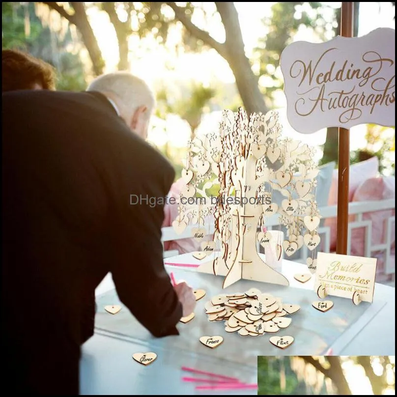 wedding guest book wishing tree 3d signature wooden hearts pendant drop ornaments gifts #t2g