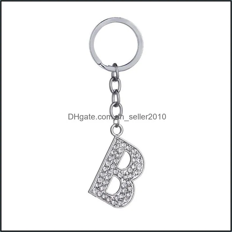 26 a z crystal english letters initial keychain key rings holders bag pendant charm fashion jewelry gift