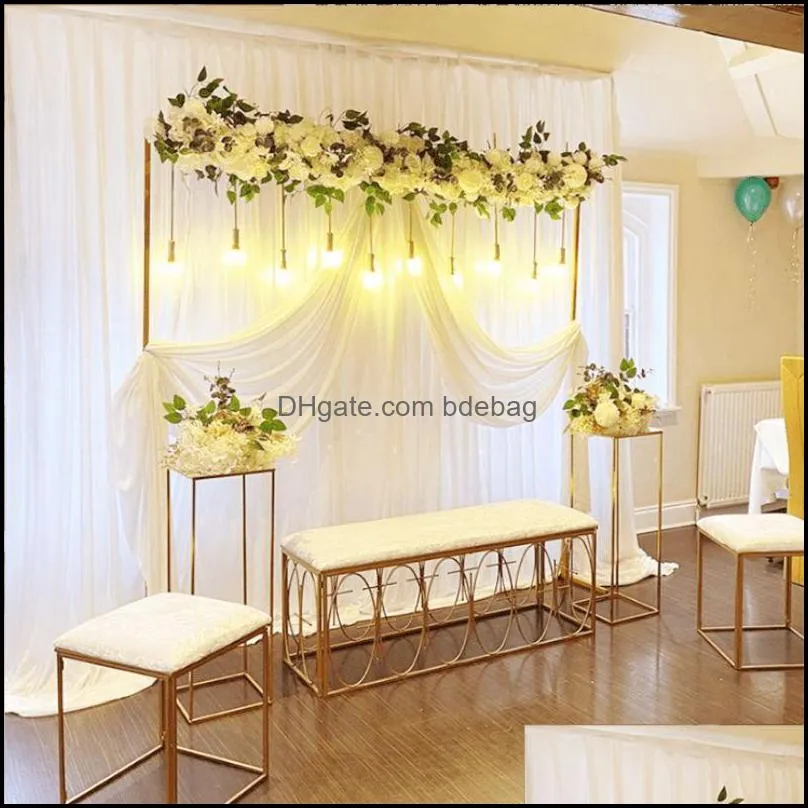 3-5pcs shiny gold outdoor lawn wedding flower gauze palm arch backdrops floral arrangement plinth table birthday balloon