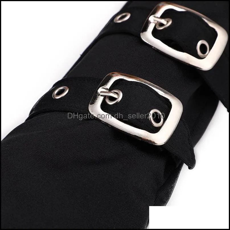 steampunk unisex buckled up bondage arm warmers gloves with metal buckle straps women`s black gothic style fingerless gloves