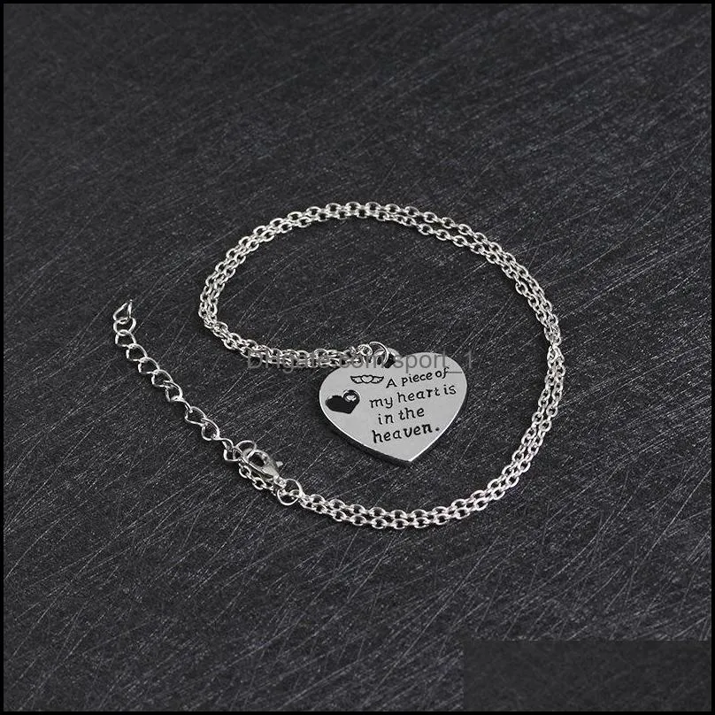 New Fashion A piece of my heart is in the haven words charm jewelry round heart necklace for woman silver heart pendant necklace