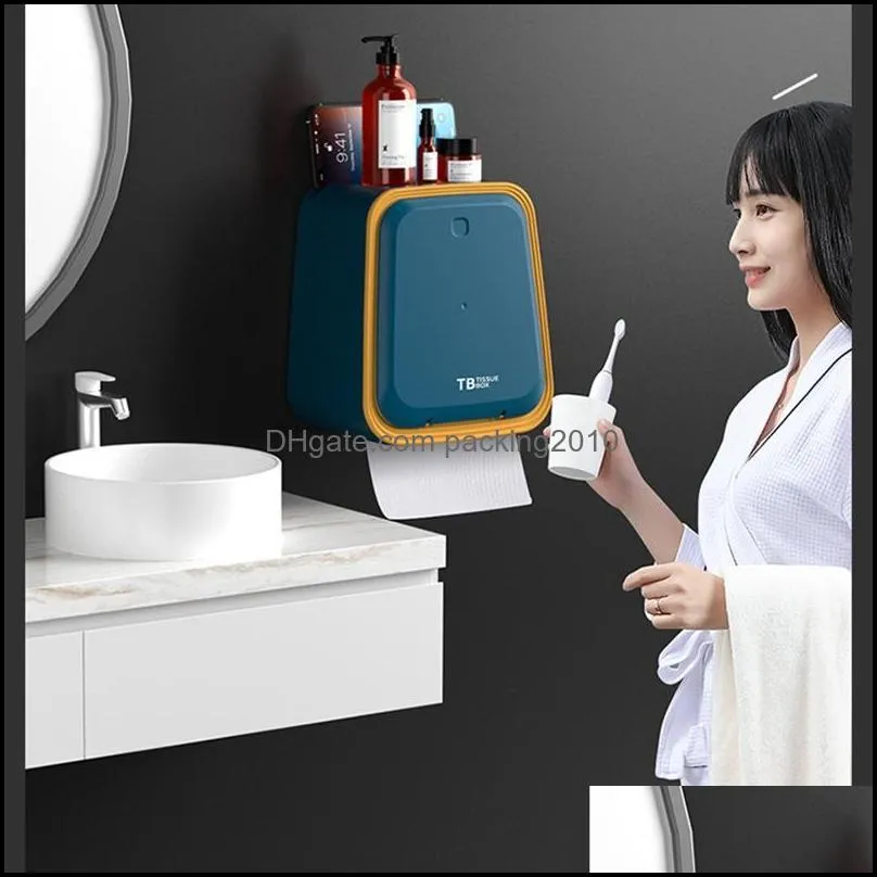 bathroom waterproof box plastic bath toilet paper holder wall mounted storage double layer dispenser