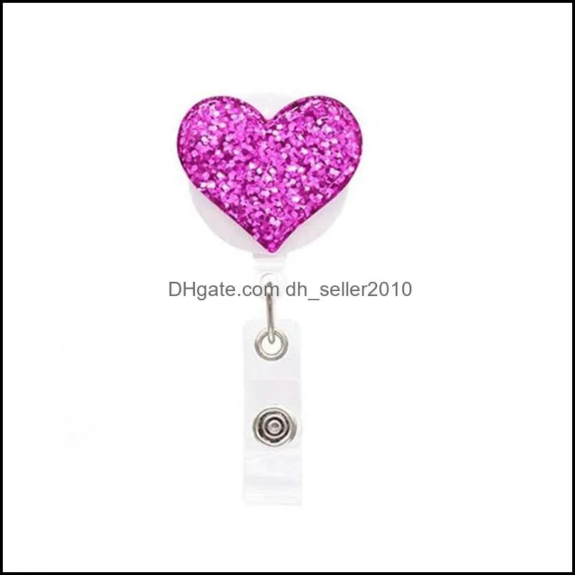 pins brooches 1pc bling love heart retractable badges holder badge clips for nurse id badge reel with alligator clip 4533 q2