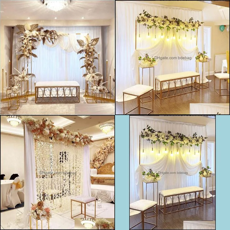 3-5pcs shiny gold outdoor lawn wedding flower gauze palm arch backdrops floral arrangement plinth table birthday balloon
