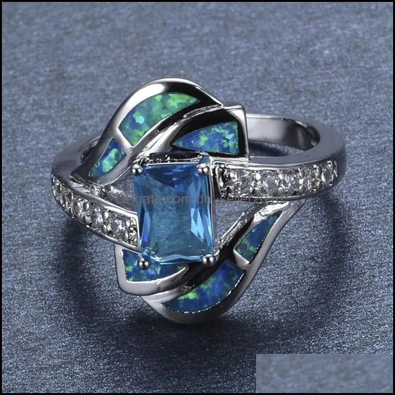 wholesale fashion blue zircon band ladies geometric ring for women wedding jewlery c3