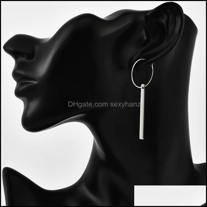 New Fashion Big Circle Geometric Earrings For Women Long Drop Dangle Earring Silver Gold Hollow Round Loop Bar Strip Metal Pendant