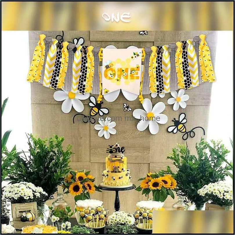 bee first birthday highchair banner cake topper crown hat themed souvenir kids po boot