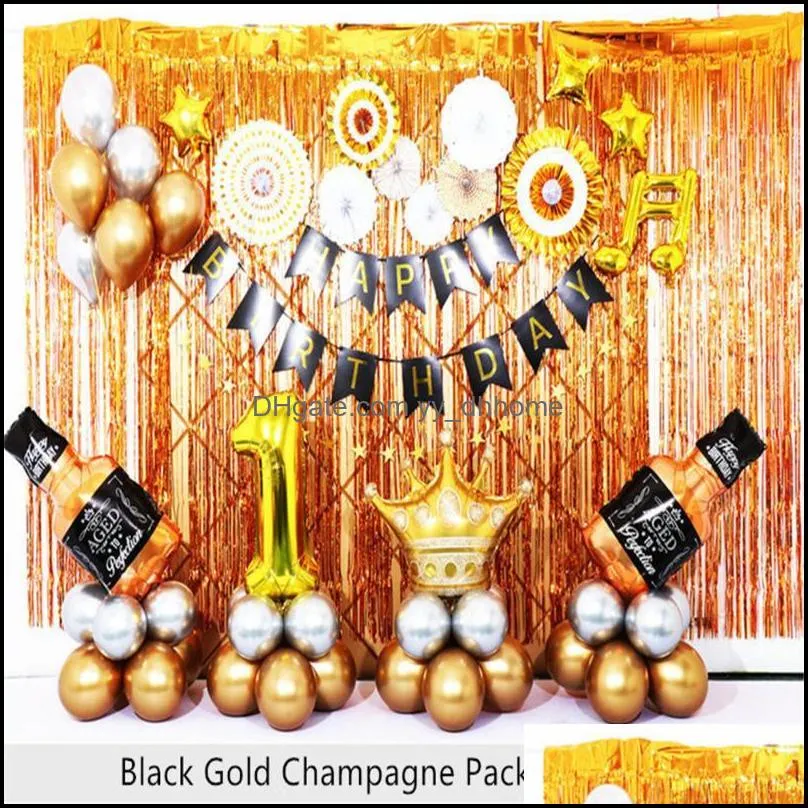 birthday gold background balloons set supplies with string light - perfect for men and women