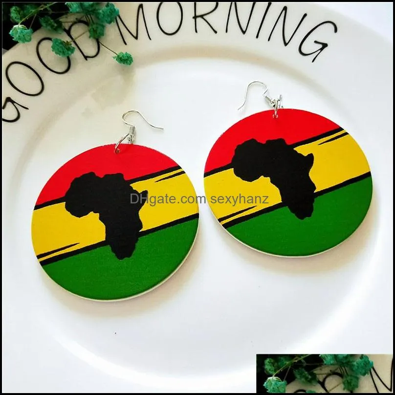 World Map Wood Pendant Dangle Earring for Women Hip Hop Vintage Africa Drop Earring Unique Design Trendy Jewelry