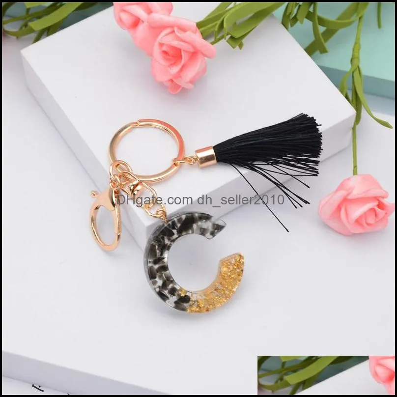 key rings black tassel letter keychain english alphabet keyring glitter gradient resin car mirror accessory women handbag charms c3