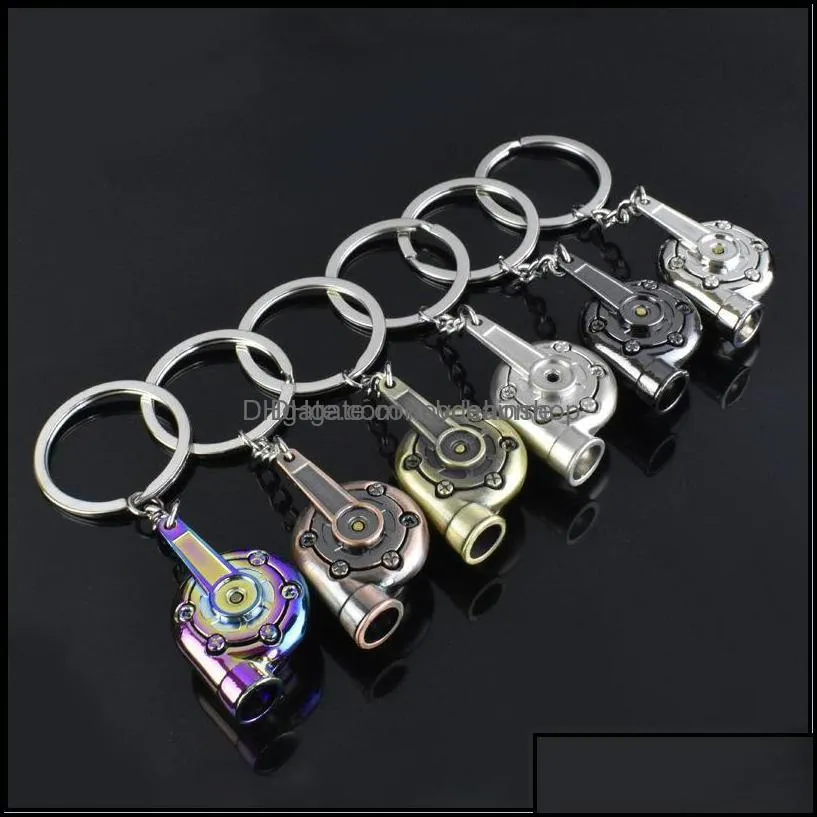 Keychains Fashion Accessories Mixed Colors Piston Turbo Brake Keychain Wheel Caliper Metal Keyfob Sleeve Bearing Spinning Holder Car