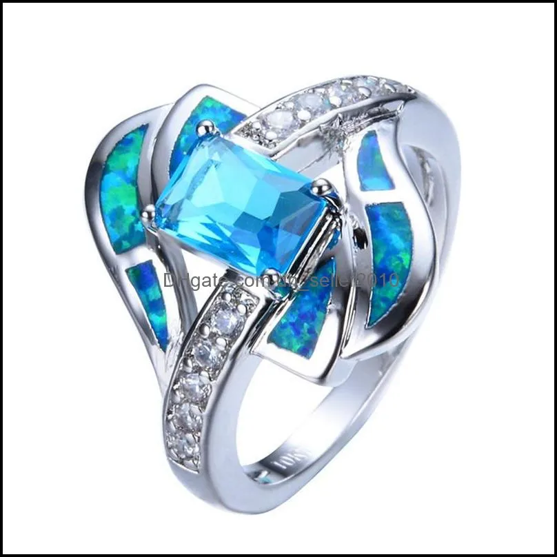 wholesale fashion blue zircon band ladies geometric ring for women wedding jewlery c3