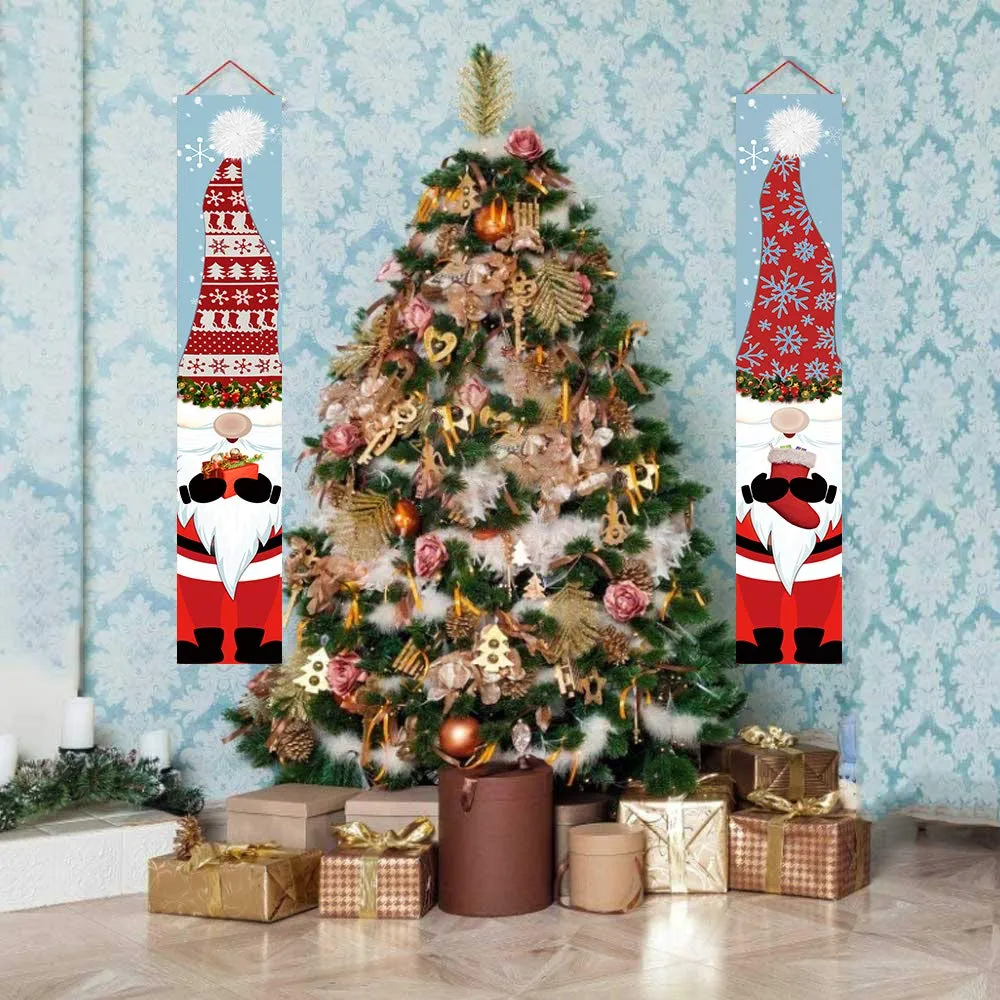 merry christmas hanging banner porch sign with pattern santa claus christmas tree snow cap gift banner for home yard indoor outdoor wall door christmas party decorations 72x12