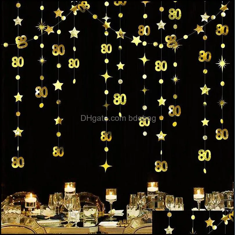 gold 80th happy birthday banners decorations circle twinkle star garland paper hanging 80 year old suppliesparty