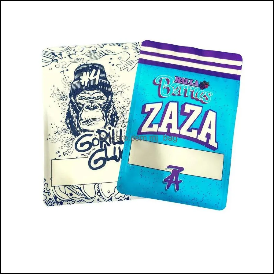 Empty 28g 1oz Package Smell Proof Mylar Bag Zaza Cookie Backpackboyz Gorilla Glue Packaging Bags jllody