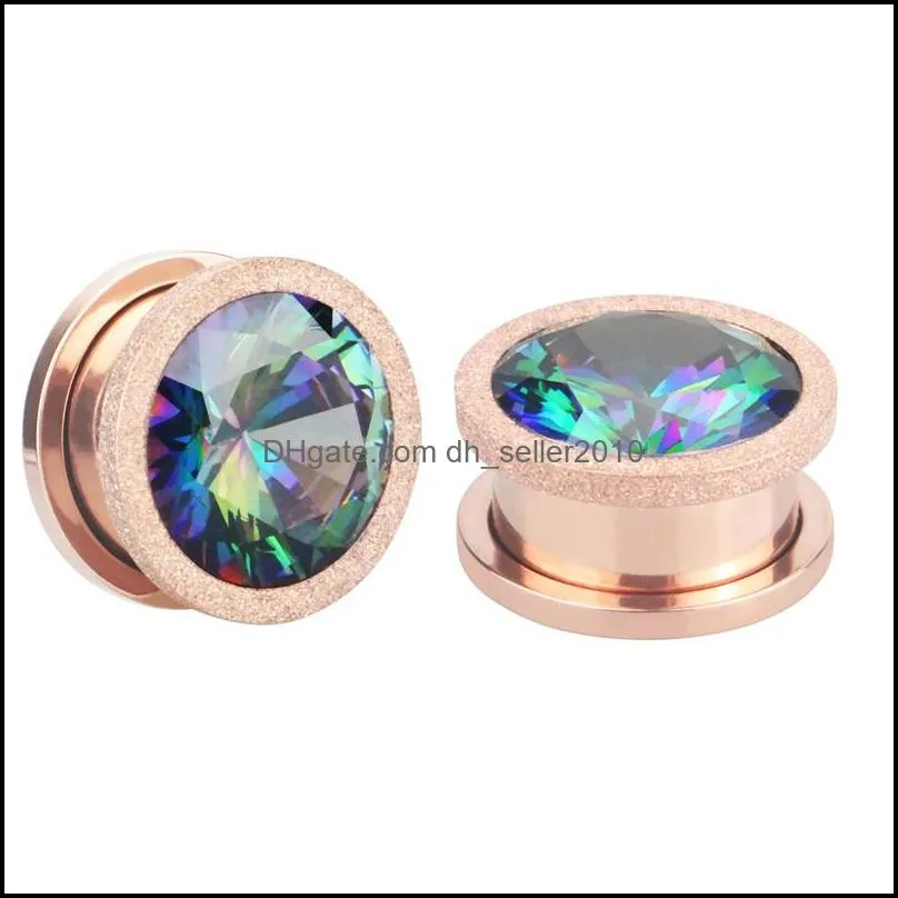 alisouy 2pc stainless steel crystal zircon ear tunnels plug screw fit colorful ear flesh gauge ear expanders jewelry