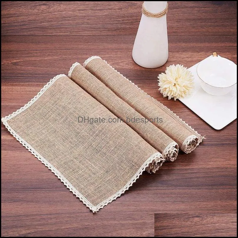 8set burlap placemats rustic table lace look placema for parties weddings bbq`s holidays&everyday use