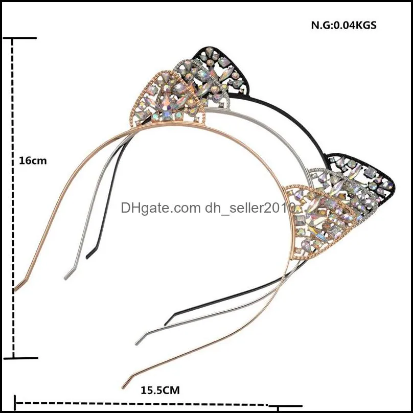 hair accessories cat ear headband for kids and adult 3 colors head hoop rhinestones metal hairband christmas gift c3