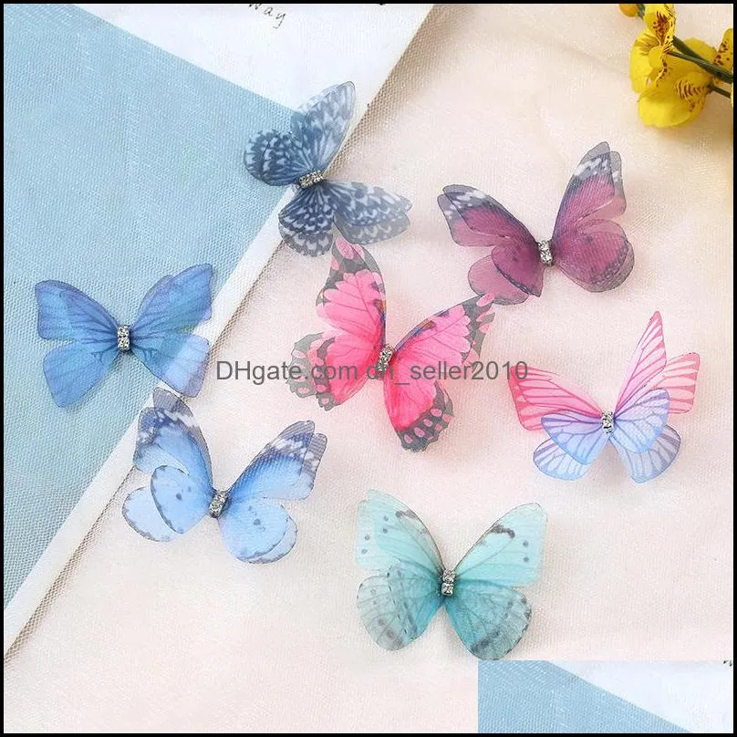 double deck three dimensional barrettes butterfly retro rhinestone gauze diy hair clips accessories women hairpin fashion headwear 0 6yd