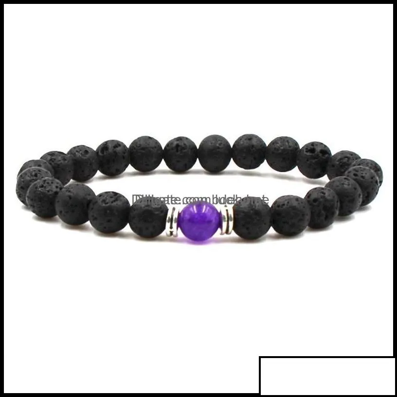 Charm Bracelets Jewelry Black Volcanic Lava Stone 8Mm Yoga Beads Natural Stones Stretch Beaded Essential Oil Diffu Dhf0X