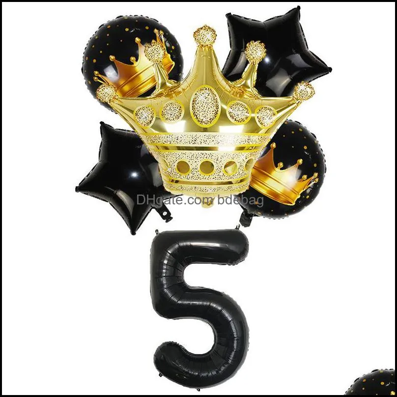 black gold 0 1 2 3 4 5 6 7 8 9 crown number foil balloons kid adults birthday decor supplies inflatable kids toys