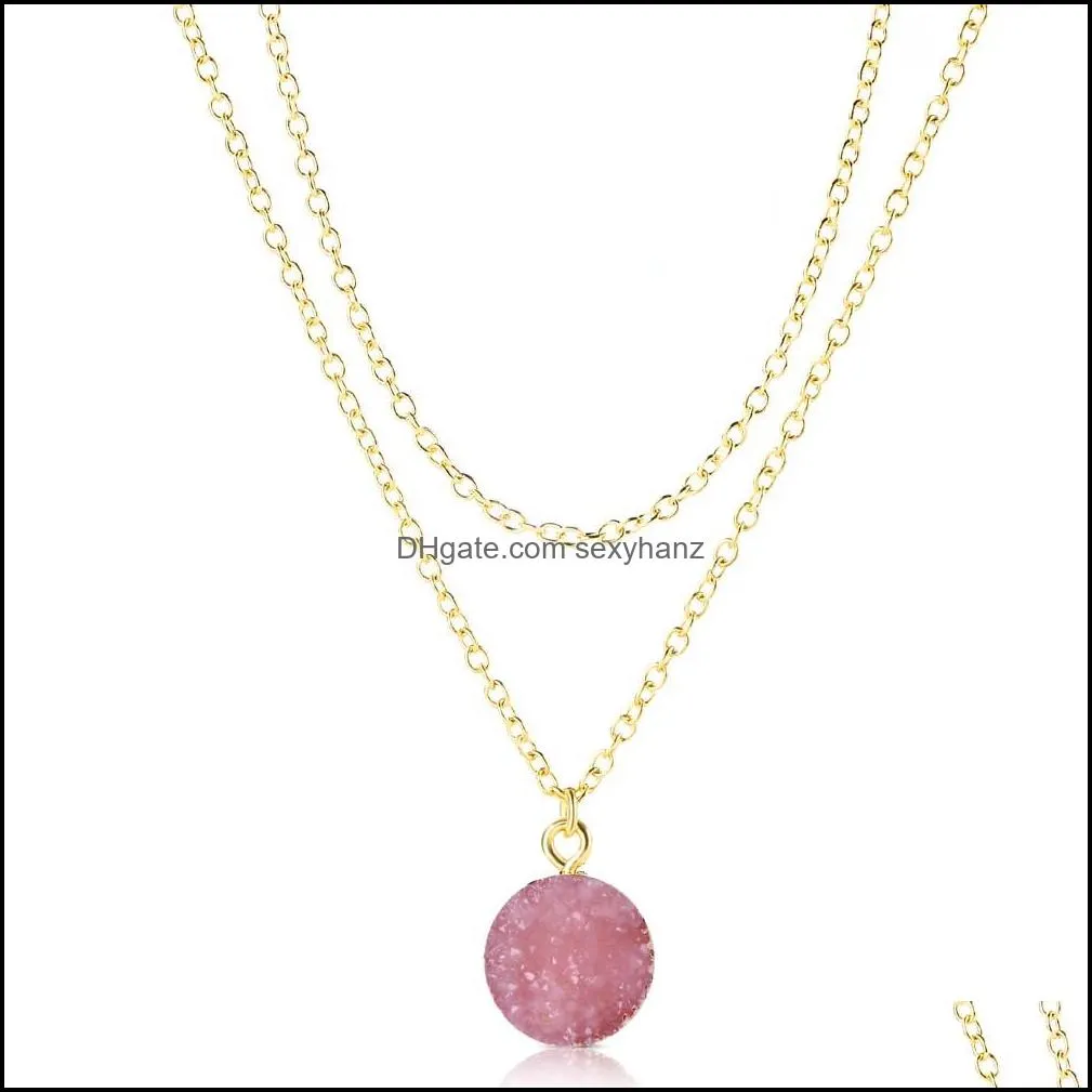Double Layer Natural Resin Pendant Charm Necklace for Women Adjustable Gold Chain Choker Necklace Jewelry Wholesale