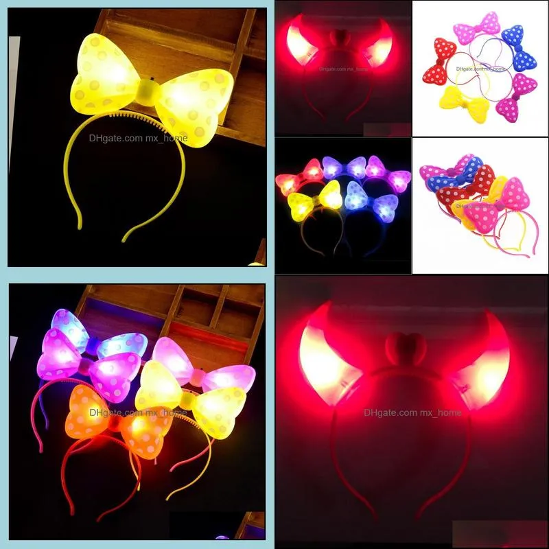 5/10pcs led horn headband multicolor luminous earrings bow hair accessories wedding propparty