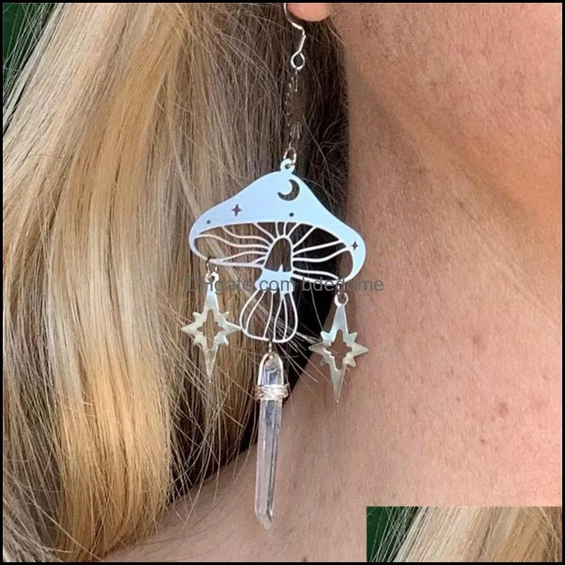 dangle & chandelier mushroom earrings hypoallergenic fairy jewelry natural crystal irregular white transparent pendant earringsdangle