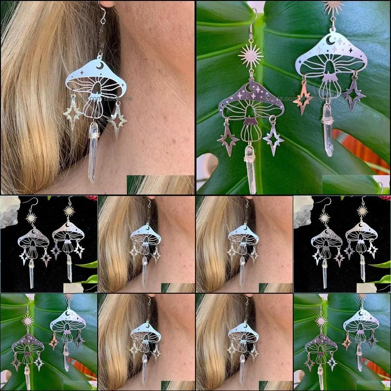 dangle & chandelier mushroom earrings hypoallergenic fairy jewelry natural crystal irregular white transparent pendant earringsdangle