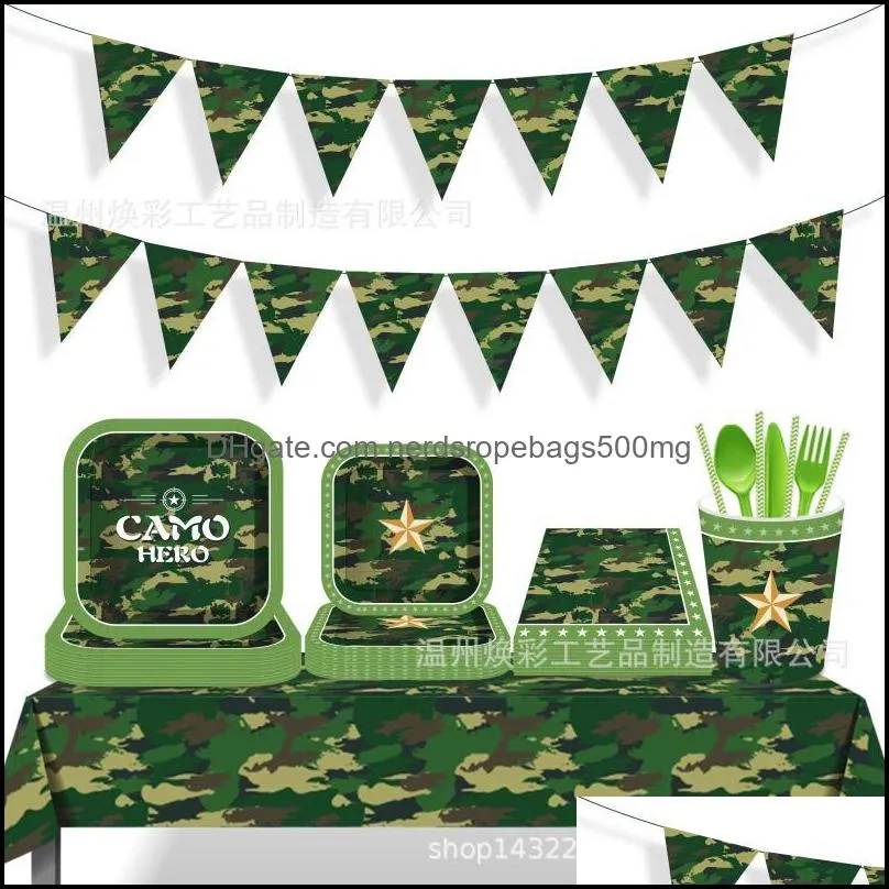 military theme supplies camouflage tablecloth tableware army green dinner plate for war birthday