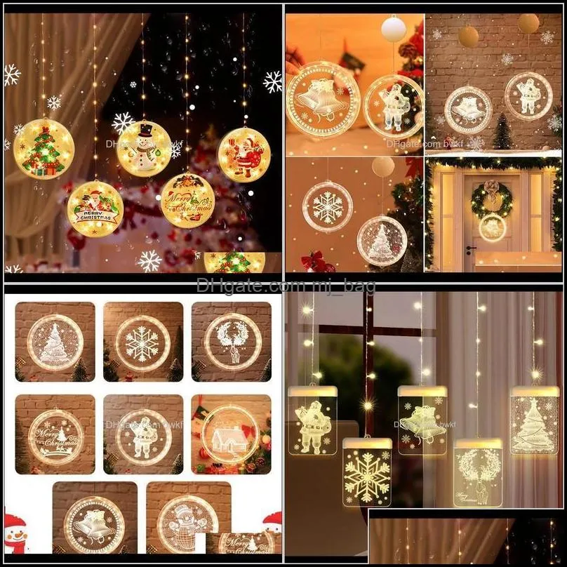 Decorations Festive Party Supplies & Garden Drop Delivery 2021 Qifu Elk Snowman Curtain Light Christmas Decor For Home Navidad Noel