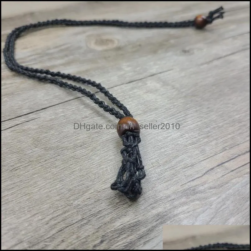 eco-friendly 100% linen cord bead necklace interchangable macrame hemp crystal pendant pouch net necklace c3