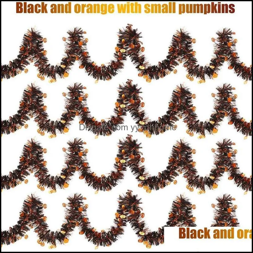 8 pieces halloween pumpkin tinsel garland black and orange holiday twist for home