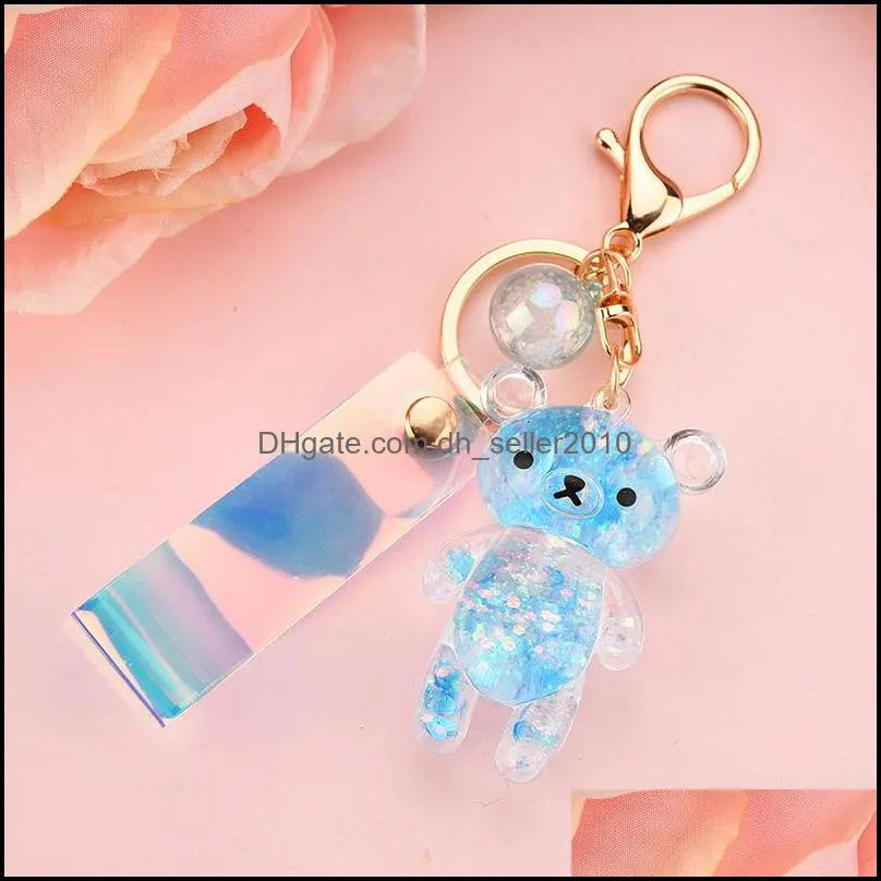 liquid keyring glitter bear quicksand keyring acrylic key fob backpack pendant couples women men boyfriend friend keychains gift c3