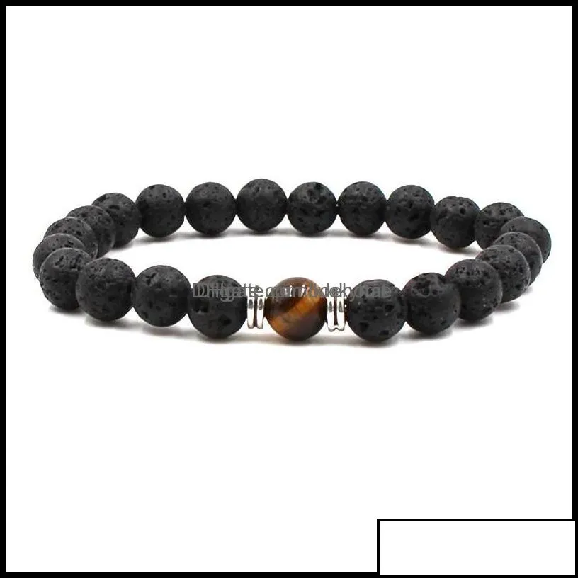 Charm Bracelets Jewelry Black Volcanic Lava Stone 8Mm Yoga Beads Natural Stones Stretch Beaded Essential Oil Diffu Dhf0X