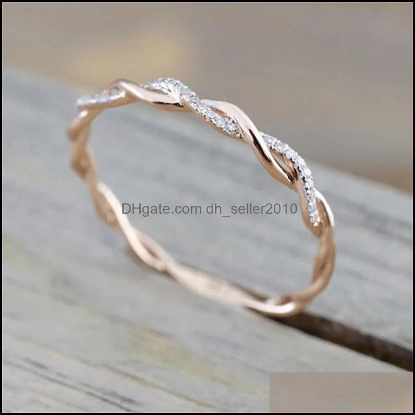 Wedding Rings jewelry New Style Round diamond Band Rings For Women Thin Rose Gold Color Twist Rope Stacking in Stainless Steel 223 R2