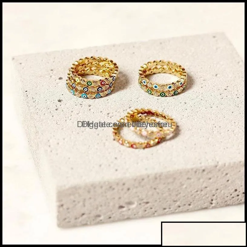 Band Rings Jewelry Ll Eye Rainbow Evil Rhinestone Filled Gold For Women Vintage Ladies Midi Kunle Finger Ring Christmas 1590 Drop Delivery