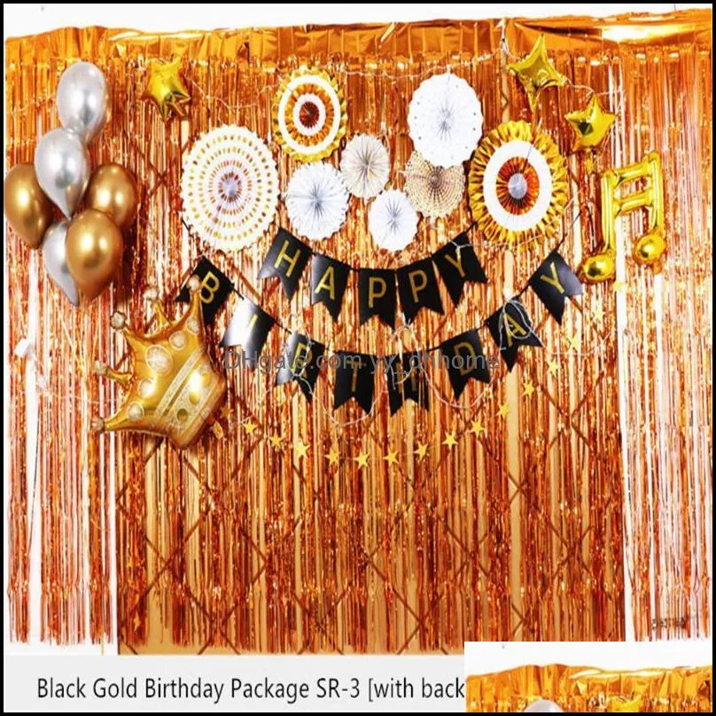 birthday gold background balloons set supplies with string light - perfect for men and women