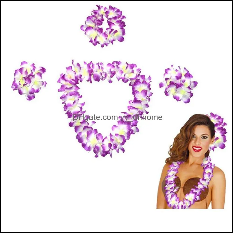 4pc set of hawaiian artificial flowers leis garland necklace beach summer tropical wedding decor accessories