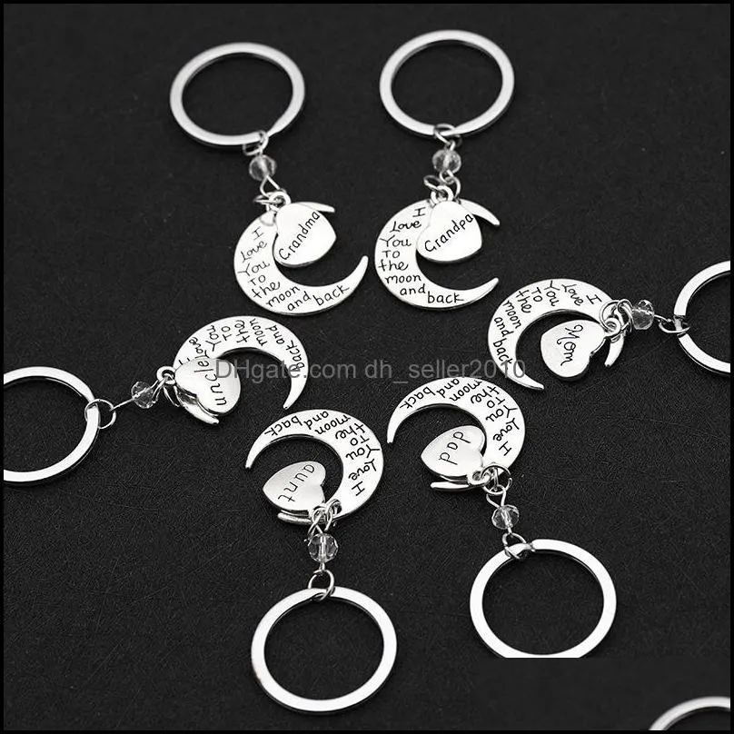 fashion key holder engraved letter pendant keychains moon keyrings charm jewelry gifts c3