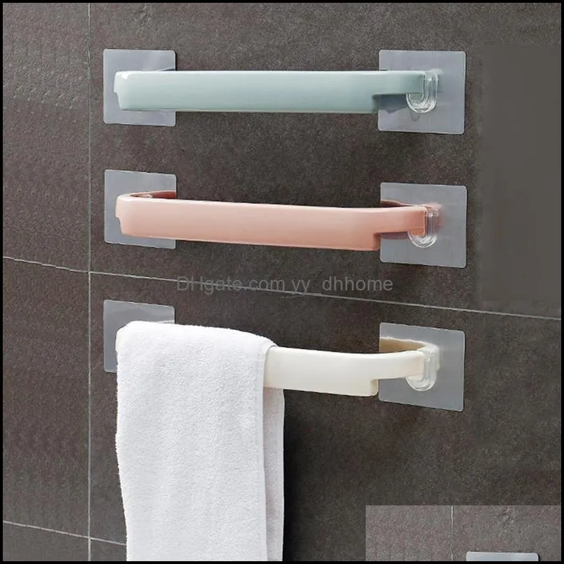 Wall Mounted Towel Hanger Self-adhesive Holder Rack Bar Shelf Roll Hanging Hook Organizer