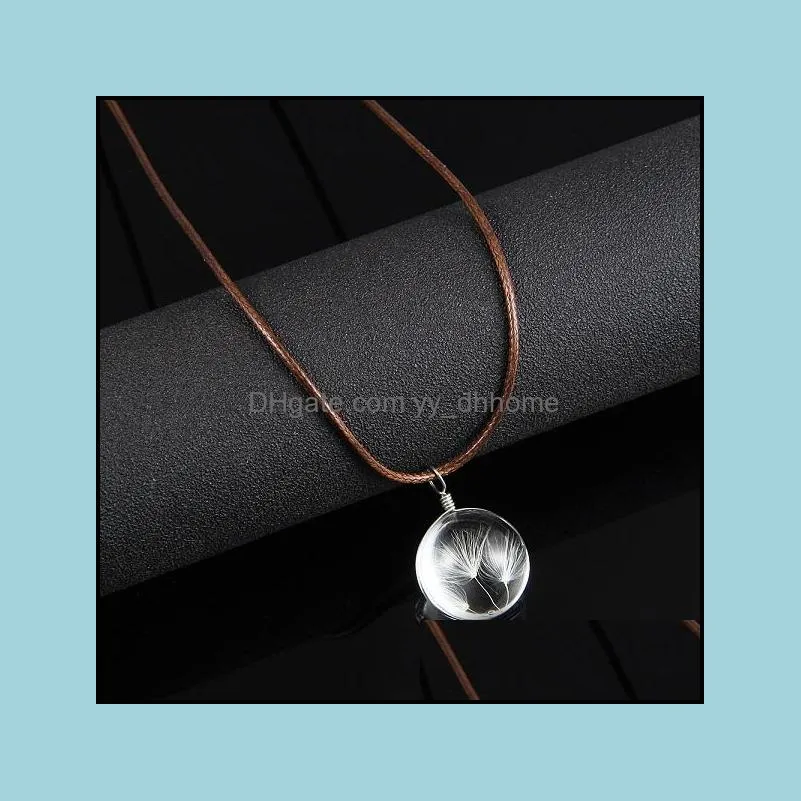 Trransparent Round dired flower glass pendant leather necklace for women lovey long extendable chain necklace jewelry gift