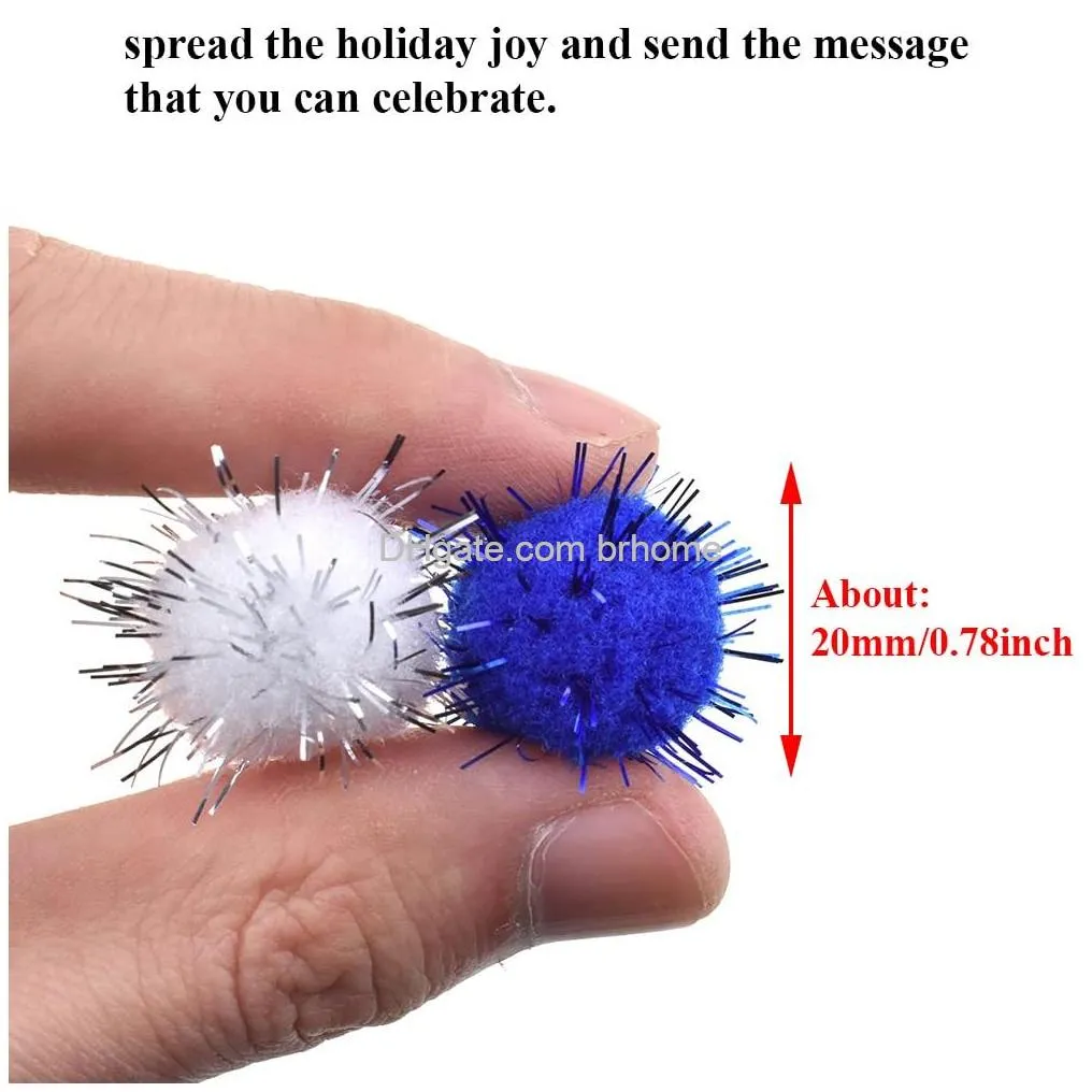 0 75 inch diameter glitter tinsel pom poms fluffy texture bright add sparkle flexible bouncing well stay spherical pompom balls mixed color for christmas arts crafts house decorations