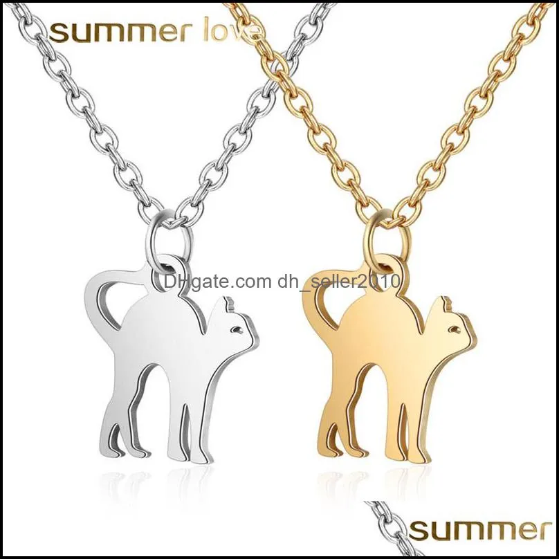 Cute Cat Pendant Necklace For Women Men Stainless Steel Gold Silver Simple Design Pet Cat Charm Adjustable Necklaces Jewelry