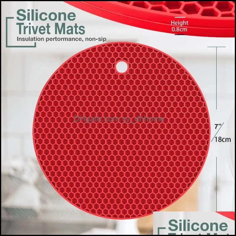Silicone Pot Mat Round Holder Heat Resistant Baking Rest Pad Cup Coasters Non-slip Table Placemat Kitchen Accessories