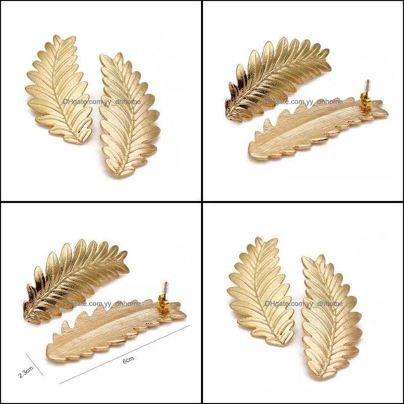leaves alloy gold plated stud earrings for women personality design punk exaggerated large leaf earrings jewelry