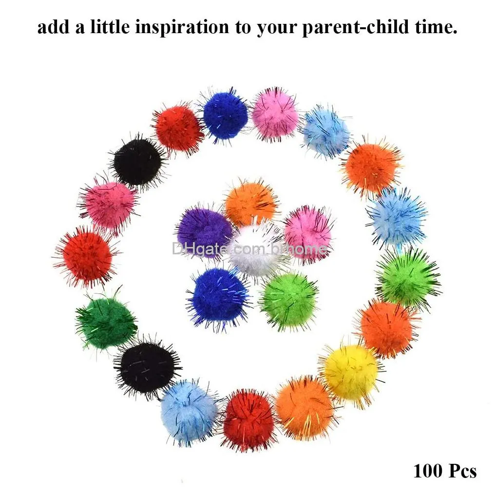 0 75 inch diameter glitter tinsel pom poms fluffy texture bright add sparkle flexible bouncing well stay spherical pompom balls mixed color for christmas arts crafts house decorations