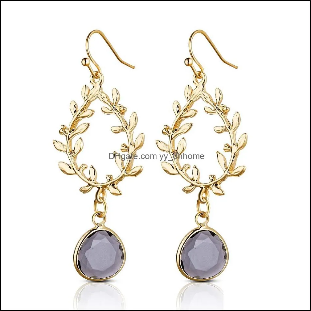 new elegant gold olive branches leaf crystal dangle earring for women fashion gold plating drop earring wedding valentines day jewelry