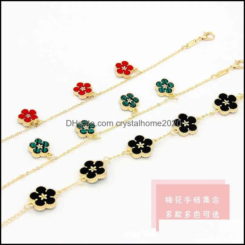 Trendy Vintage Charm Clover Bracelet Colorful Ladies 5 Plum Bossom Flowers Bangles Jewelry Bracelet For Women